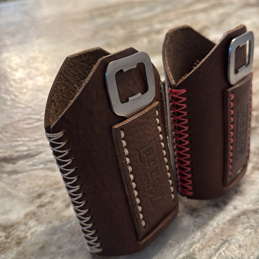 Leather beer bottle koozie
